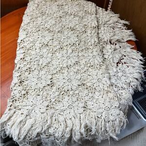 Vintage Hand Crocheted Heavy Cotton Bed Spread or Tablecloth - 88" x 80"